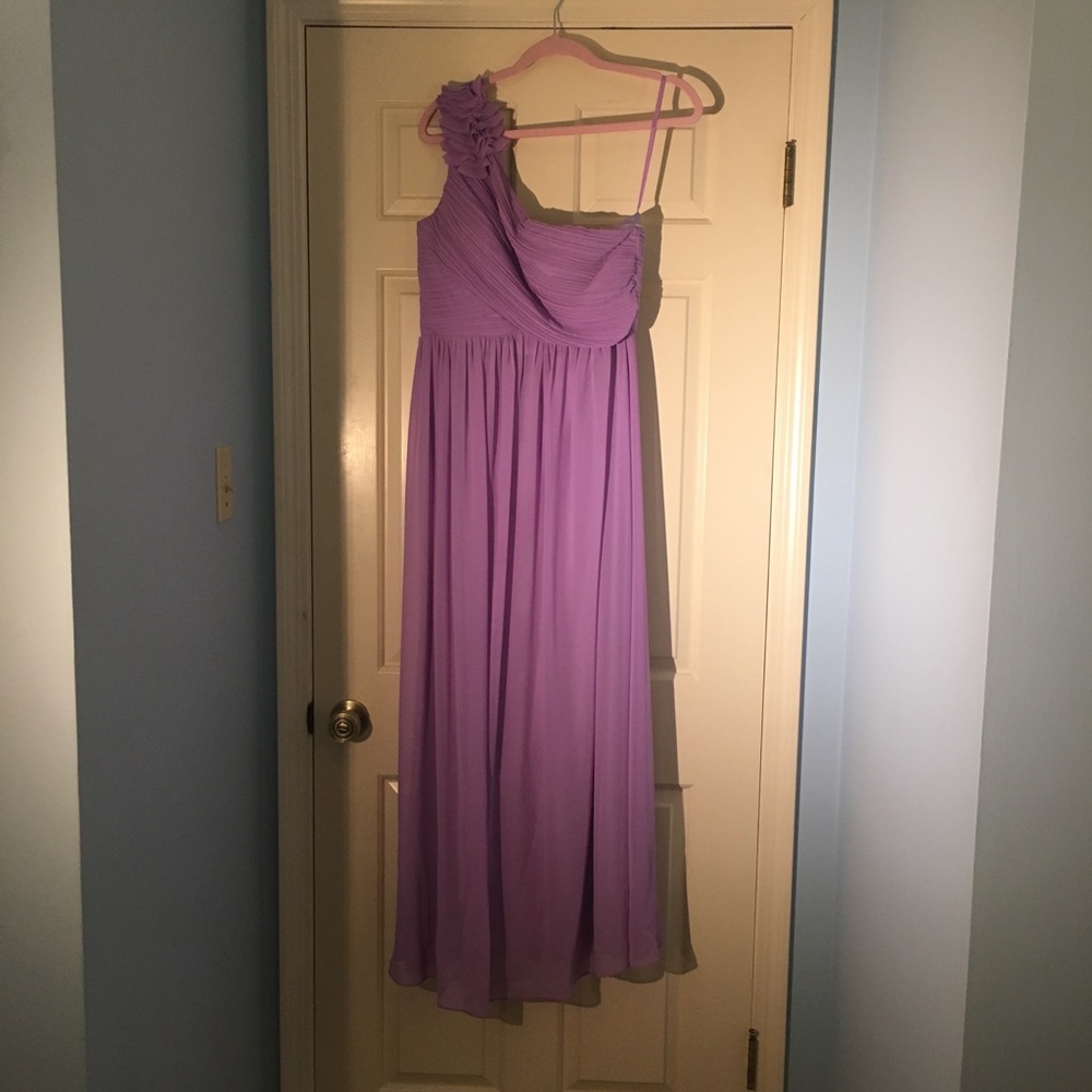 Lavender one shoulder prom bridesmaid dress